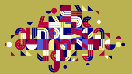 Abstract modern vector trendy design, geometric shapes stylish composition, modular pattern artistic illustration, typography letters elements used.