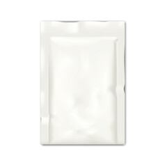 Blank white sachet packet package vector mock-up. Small pouch template. Food, medical or cosmetic product individual packaging mockup