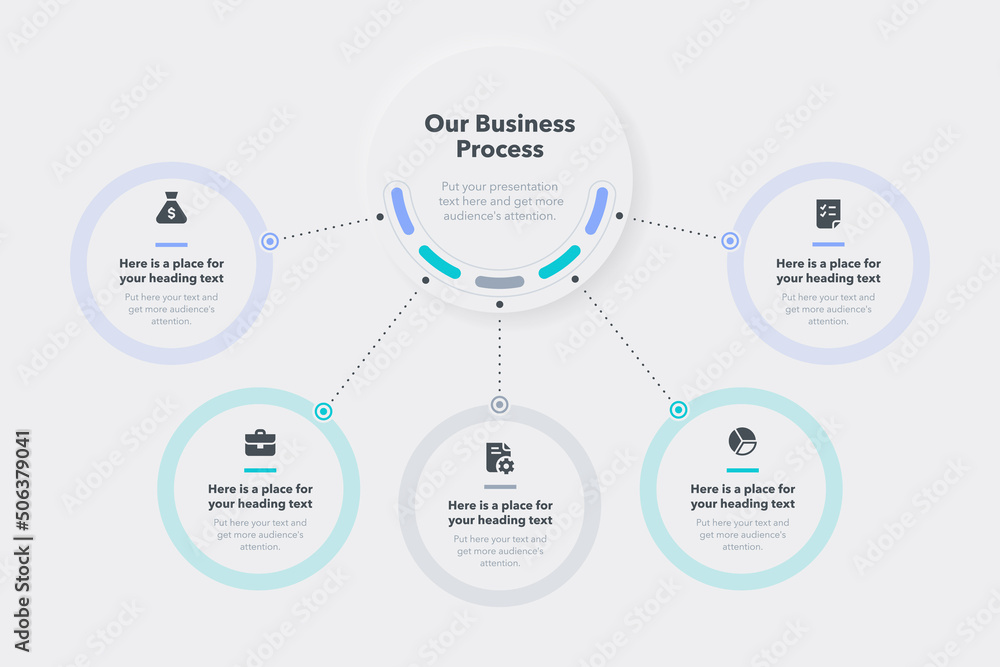 Leinwandbilder Simple business process template with five steps. Easy to use for your design or presentation.