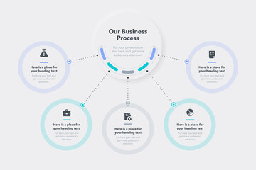 Simple business process template with five steps. Easy to use for your design or presentation.
