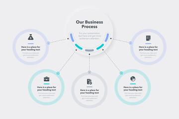 Simple business process template with five steps. Easy to use for your design or presentation.