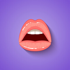 Sexy pink pout lips, female beautiful open mouth, Illustration in the cartoon style