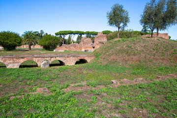 Fototapeta premium Palatine Hill, view of the ruins of several important ancient buildings, Rome, Italy