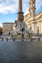 Piazza Navona with 17th century Fountain of the Four Rivers and Obelisco Agonale, Rome, Italy