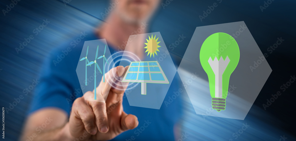 Canvas Prints Man touching a green energy concept