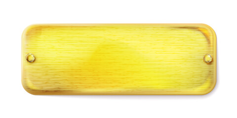 Realistic rectangular light golden plate with two gold bilts or screws isolated. Vector - obrazy, fototapety, plakaty