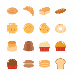 vector icon set bakery. Such as donuts, croissants, cookies. Isolated background.
