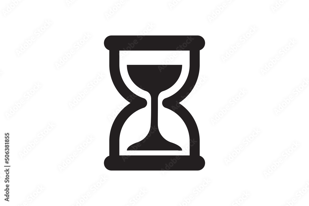 Poster wait icon sand glass watch. time clock simple web design. minute and hour indication vector symbol.