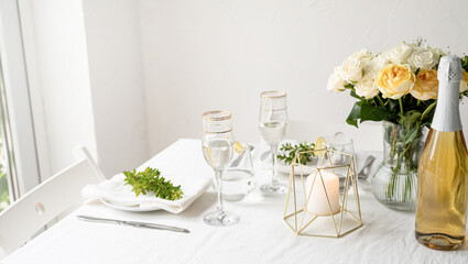 beautiful table setting for romantic dinner for two