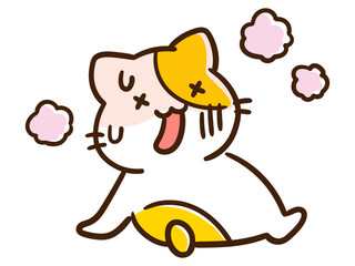 熱中症になるかわいいねこのキャラクターの手書き風イラスト