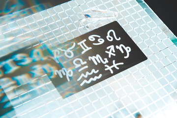 Elegant and mystical image about horoscope and zodiac signs handwritten