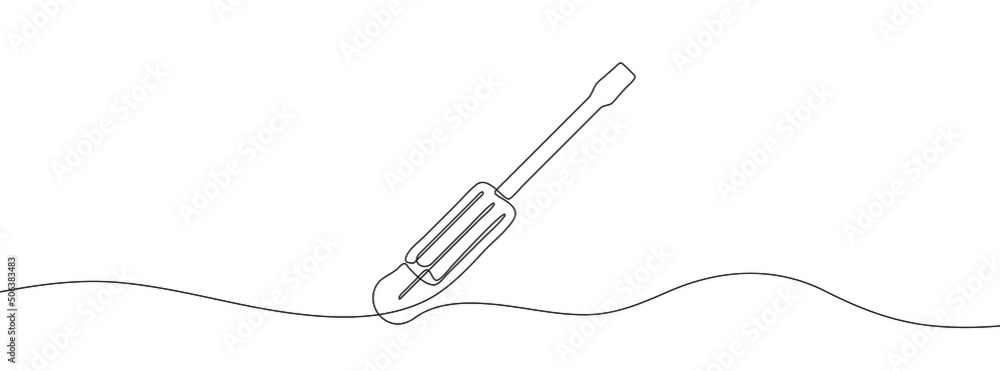Poster continuous line drawing of screwdriver. screwdriver linear icon. one line drawing background. vector