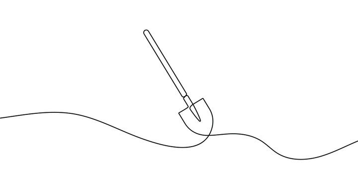 Continuous line drawing of shovel. Shovel linear icon. One line drawing background. Vector illustration. Shovel continuous line icon.
