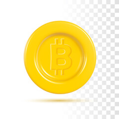 3d Bitcoin Coin. Vector Realistic Rendering. Concept Illustration Isolated On Transparent Background