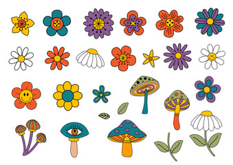 
set of isolated retro flowers and mushrooms - 506383667
