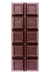 Dark chocolate bar, isolated on white, top view.	