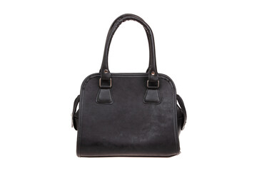 Black leather elegant women bag. Fashionable female handbag, isolated