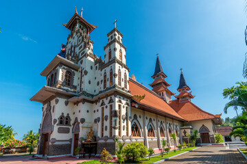Fototapeta na wymiar Sacred Heart of Jesus Catholic Church was inaugurated in 1958 combining Balinese architectural styles with Ghotik.