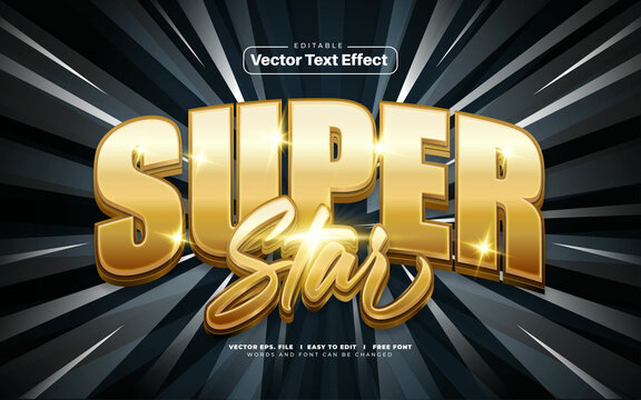 3D Gold Super Star Vector Text Effect