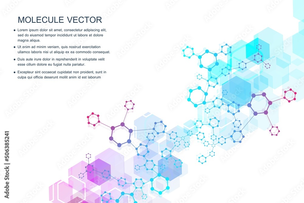 Poster science network pattern, connecting lines and dots. technology hexagons structure or molecular conne