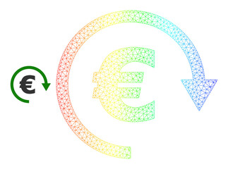 Spectrum colorful mesh Euro repay. Vector model is created from Euro repay icon. Colorful frame mesh icon.