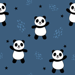 Cute Panda Seamless Pattern Background, Cartoon Panda Bears Vector illustration, Creative kids for fabric, wrapping, textile, wallpaper, apparel.