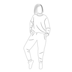 Fototapeta na wymiar woman in tracksuit sketch, outline, isolated, vector