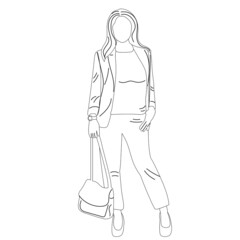 woman with a bag sketch, outline, isolated, vector