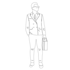 man with a briefcase sketch, outline, isolated, vector