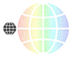 Rainbow vibrant mesh globe. Vector model is based on globe icon. Vibrant carcass mesh icon.