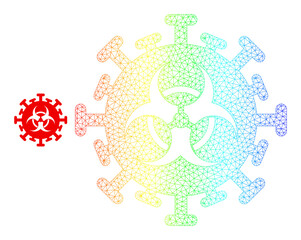 Spectral colored net hazard virus. Vector model is created from hazard virus icon. Colored carcass mesh icon.
