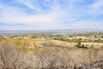 High angle view of Nakuru Town against the background of Lake Nakuru, Kenya