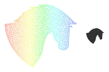 Rainbow gradient mesh horse head. Vector model based on horse head icon. Colored frame mesh icon.