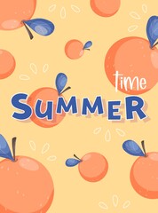 Summer time card template with oranges. Vector illustration in flat style for postcards, banners, posters, graphics, greetings, souvenir products, prints etc.
