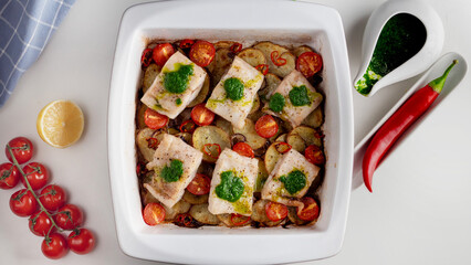 baked hake fish with herbal dressing 