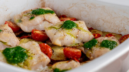 baked hake fish with herbal dressing