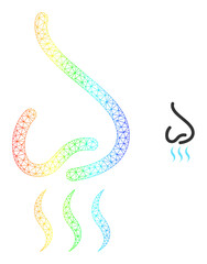 Spectral colorful network nose smell. Vector model is based on nose smell icon. Colorful carcass mesh icon.