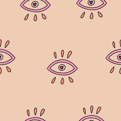 Evil eye pastel vector isolated doodle seamless pattern. Magic, witchcraft, occult symbol, clip art line art collection. Hamsa eye, magical eye, decor element.