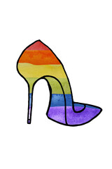 Lgbtq elements watercolor illustration set. Cute pride symbols. Hand drawn lgbtq pride, peace sign and flag, pride month symbols and lettering.