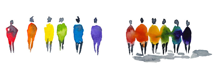 Lgbtq elements watercolor illustration set. Cute pride symbols. Hand drawn lgbtq pride, peace sign and flag, pride month symbols and lettering.