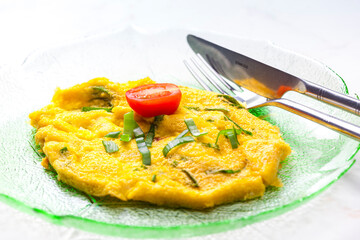 egg omelette with spring onion and tomato