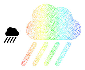 Spectrum colored mesh rain cloud. Vector model based on rain cloud icon. Bright frame mesh icon.
