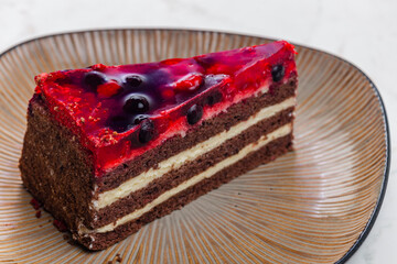piece of cake with fruit gelatine