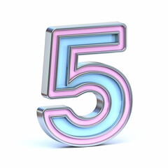 Blue and pink metal font Number 5 FIVE 3D