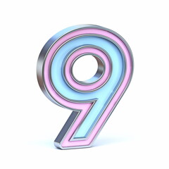 Blue and pink metal font Number 9 NINE 3D