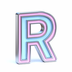 Blue and pink metal font Letter R 3D