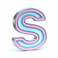 Blue and pink metal font Letter S 3D