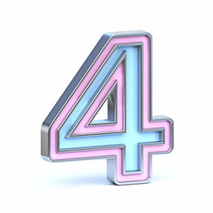 Blue and pink metal font Number 4 FOUR 3D