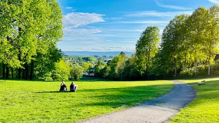 Foto op Plexiglas Korsvoll Park (Korsvollparken) towards Oslo and the fjord. © photoopus