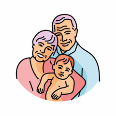 Grandparents with grandson color line illustration